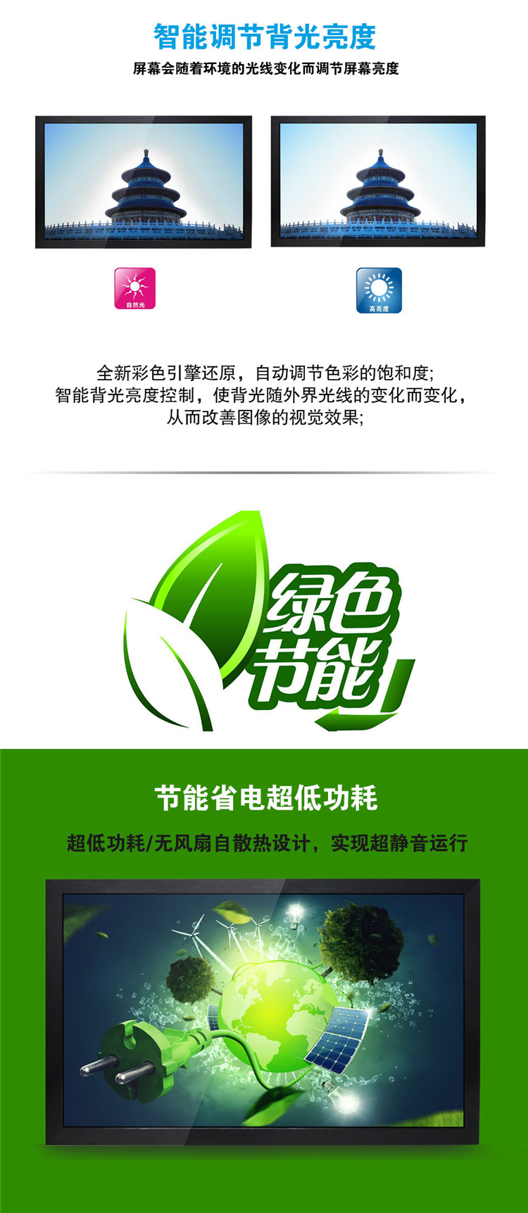 智能調節背光亮度，低功耗監視器