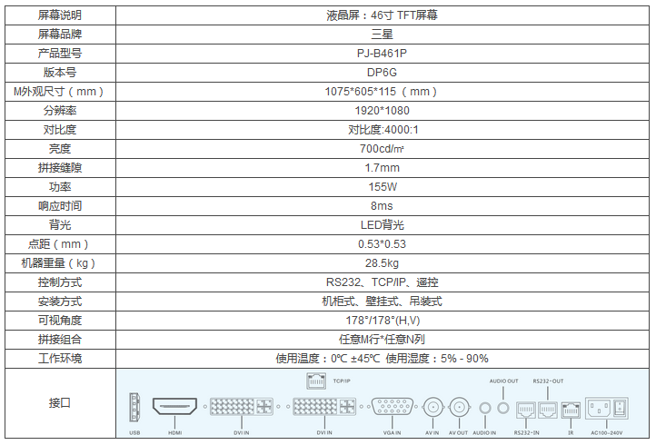 46寸液晶拚接屏參數